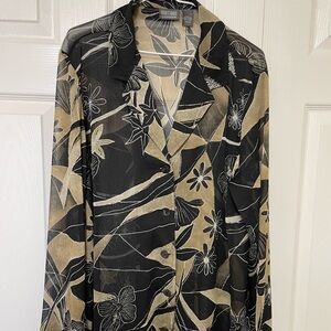 Chicos Additions Size 3 (16) elegant sheer full button blouse Black gold
